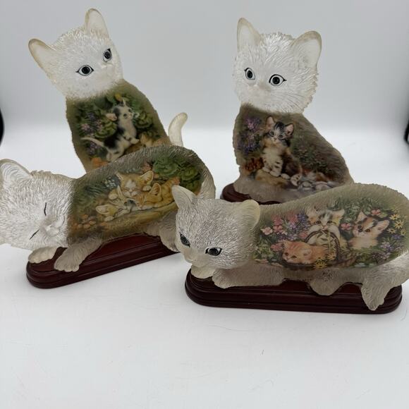 RARE - Set of 4 Bradford Jurgen Scholz Ltd Ed Purr-Fect Day Cat Kitten Figurines - Picture 1 of 13